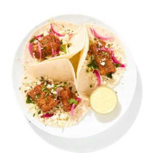Karaage Fish Tacos with Wasabi-Lime Mayo